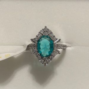 Bomb Party Ring, Lab Created Dark Aquamarine, Size 7